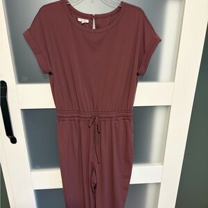 Maurices Dusty Rose Short Sleeve Drawstring Jumpsuit Sz M